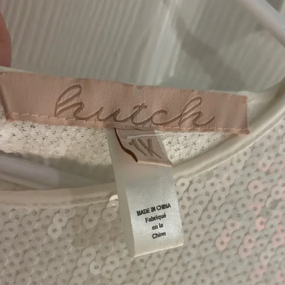 Anthro White Sequin Feather Cuff Dress - Picture 2 of 4